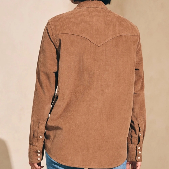 420. Faherty Stretch Cord Western Shirt | Color: Cord Brown - Picture 2 of 11